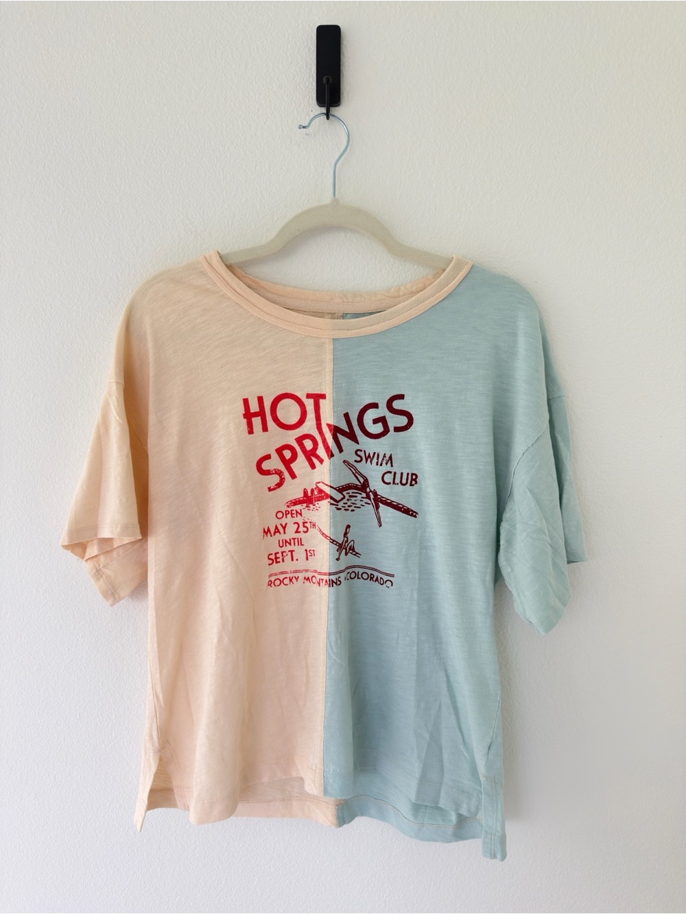 Pilcro Anthropologie Hot Springs Swim Club Colorblock Graphic Tee Size S NWT
